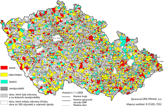 Kartogram 1: Kvalita stávajícího bytového fondu (větší obraz 367 kB)