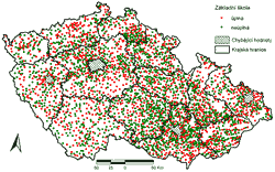 Obr. 2. Stav sítě základních škol k roku 1961, Česko