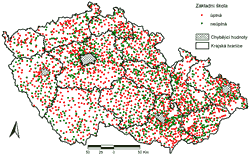 Obr. 3. Stav sítě základních škol k roku 2004, Česko