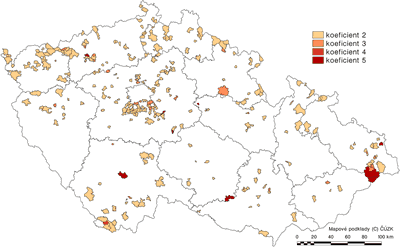Obce s místním koeficientem v roce 2011