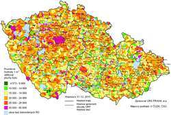 Průměrné hodnoty užitkové plochy bytů v nových RD dokončených v letech 2007–2010 podle obcí