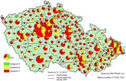 Kartogram 6. Podíl bytů v RD podle kategorií energetické účinnosti z celkového počtu dokončených bytů v RD 2010 podle obcí