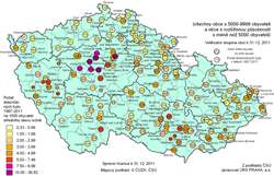 Počet dokončených bytů a intenzita bytové výstavby 1997–2011 ve vybraných městech do 10 000 obyvatel