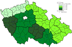 Přijaté investiční transfery za obce, kraje a DSO celkem v přepočtu na 1 obyvatele v roce 2012 (po konsolidaci na úrovni kraje, v tis. Kč)