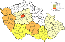 Kapitálové výdaje obcí, krajů a DSO v přepočtu na 1 obyvatele podle krajů v roce 2012 (po konsolidaci na úrovni kraje, v tis. Kč)