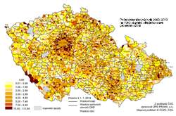 Obr. 2. Intenzita bytové výstavby 2009–2013 podle obcí