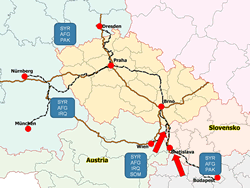 Směr tranzitní nelegální migrace přes území ČR