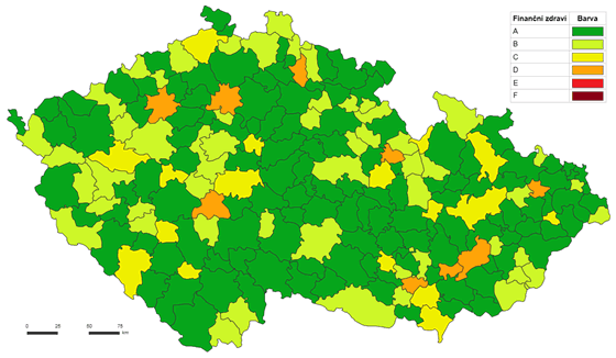 Kartogram 1. Finanční zdraví měst s rozšířenou působností 2017