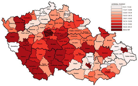 Mapa AKTIV „NETTO“ obcí podle okresů v přepočtu na 1 obyvatele