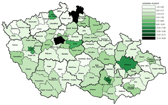 Zadluženost obcí podle okresů v přepočtu na 1 obyvatele